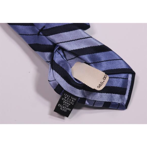 Ike Behar Blue Striped Repp Silk Necktie Tie - Picture 6 of 6